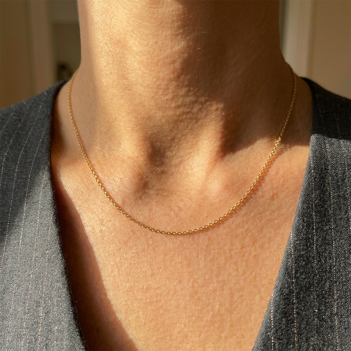 Italian Made- Yellow Gold Plated Sterling Silver Rolo Chain (Size - 18) with Lobster Clasp V32554350 1