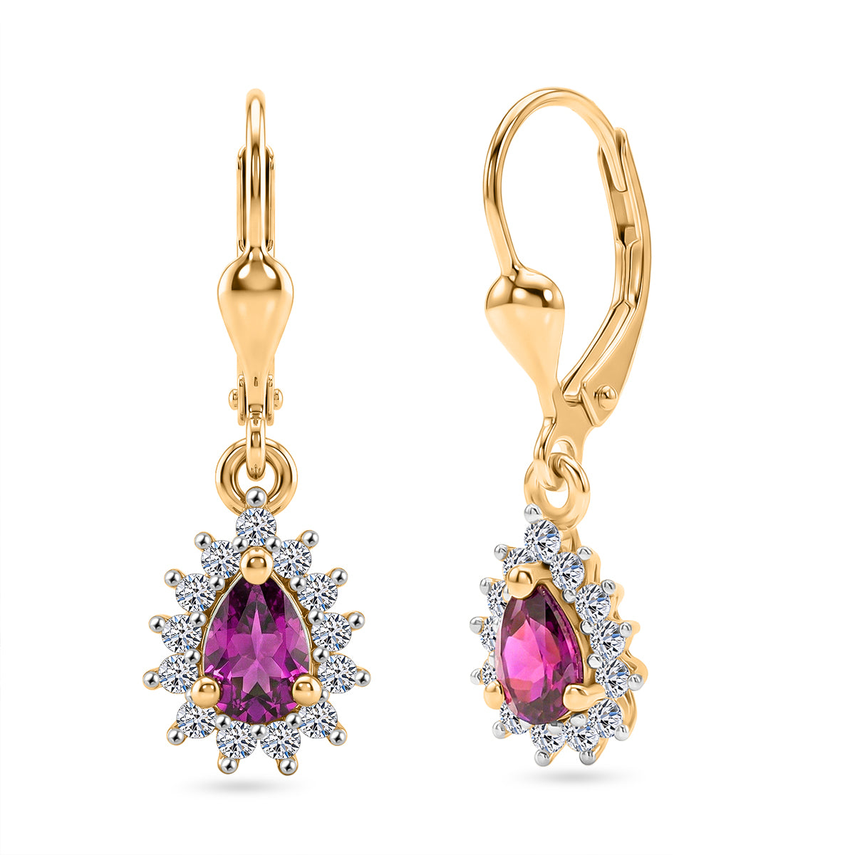 Luxuriant - AAA Purple Garnet &amp; Lab Grown Diamond (SI/G-H) Halo Dangling Earring with Lever Back in 18K Vermeil Yellow Gold Plated Sterling Silver 1.10 Ct. 8553632 0
