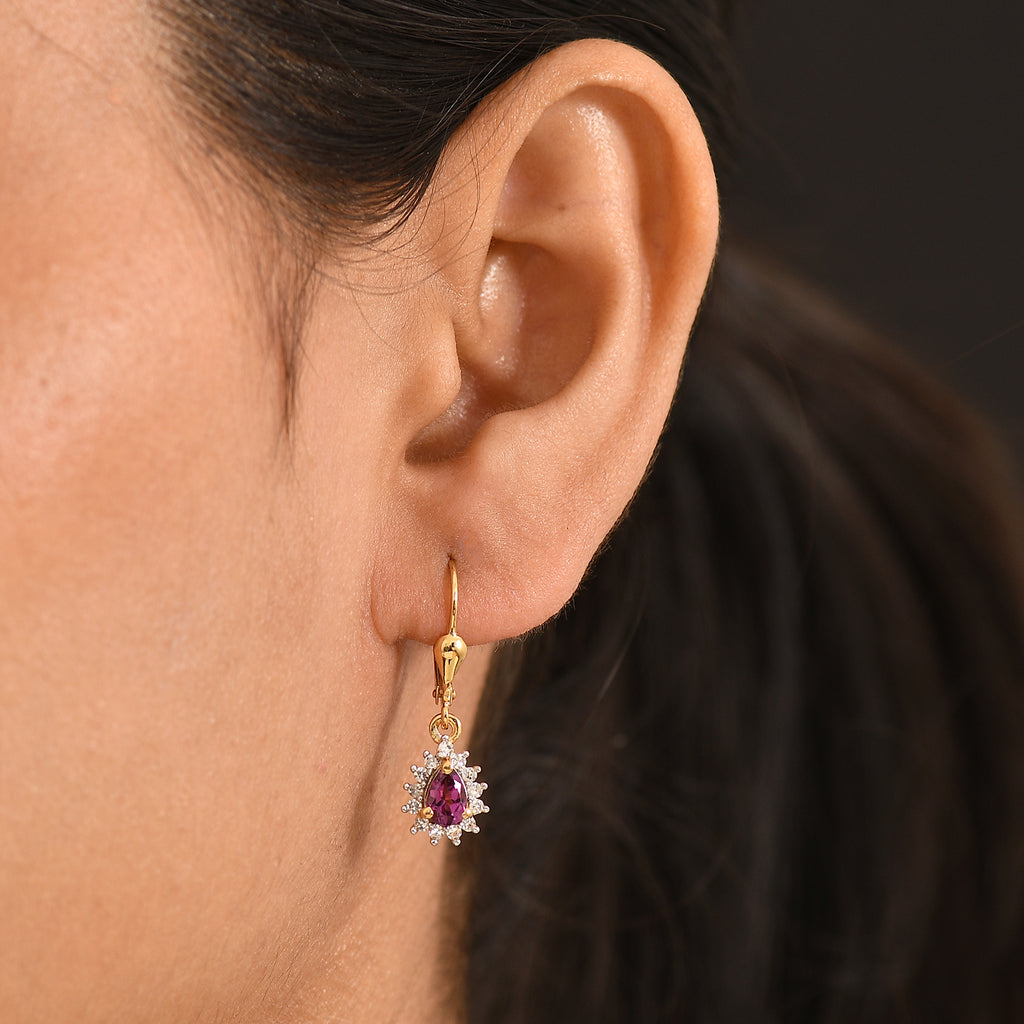 Luxuriant - AAA Purple Garnet & Lab Grown Diamond (SI/G-H) Halo Dangling Earring with Lever Back in 18K Vermeil Yellow Gold Plated Sterling Silver 1.10 Ct._8553632_1
