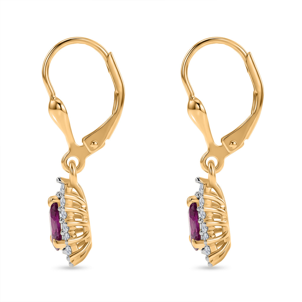 Luxuriant - AAA Purple Garnet & Lab Grown Diamond (SI/G-H) Halo Dangling Earring with Lever Back in 18K Vermeil Yellow Gold Plated Sterling Silver 1.10 Ct._8553632_3