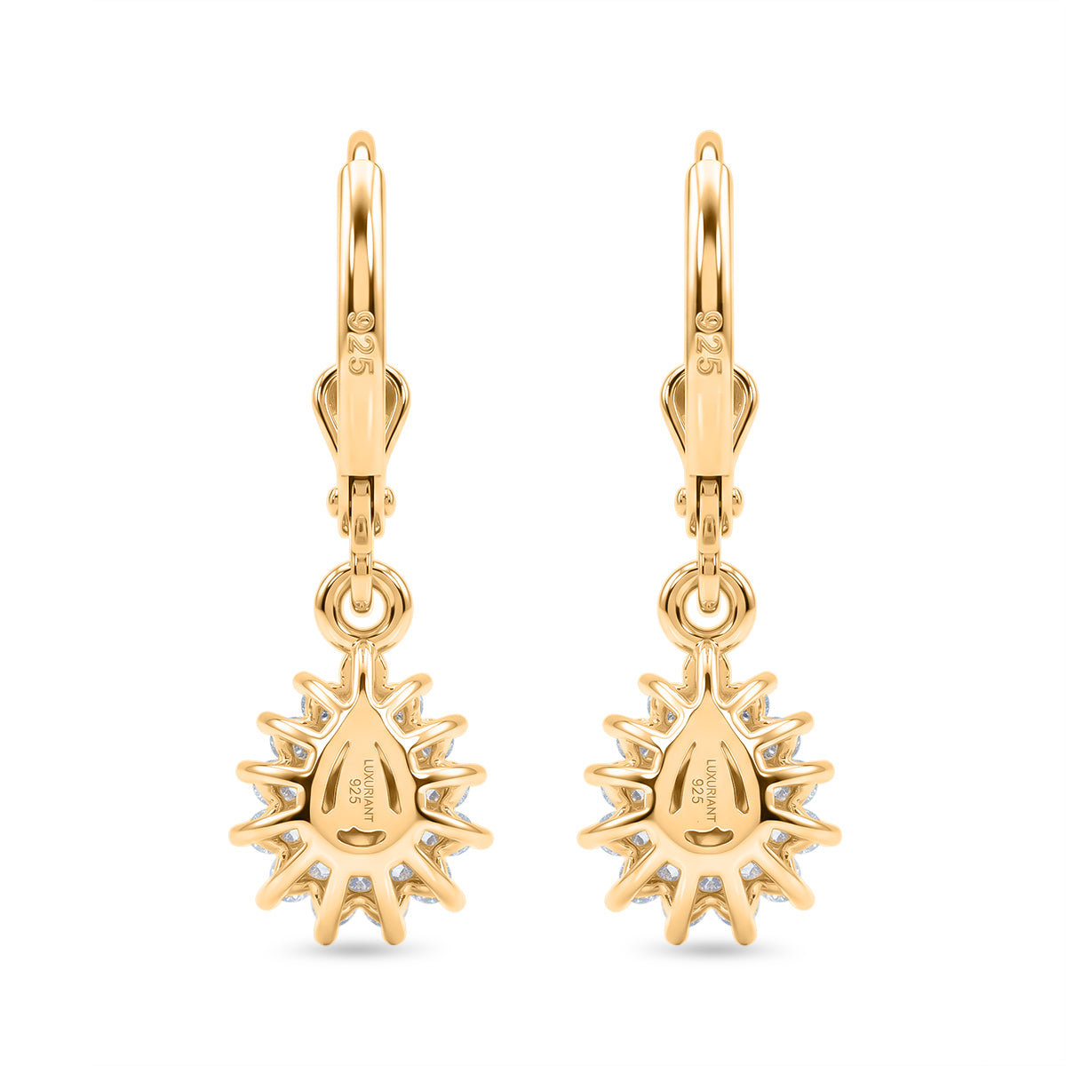 Luxuriant - AAA Purple Garnet &amp; Lab Grown Diamond (SI/G-H) Halo Dangling Earring with Lever Back in 18K Vermeil Yellow Gold Plated Sterling Silver 1.10 Ct. 8553632 5