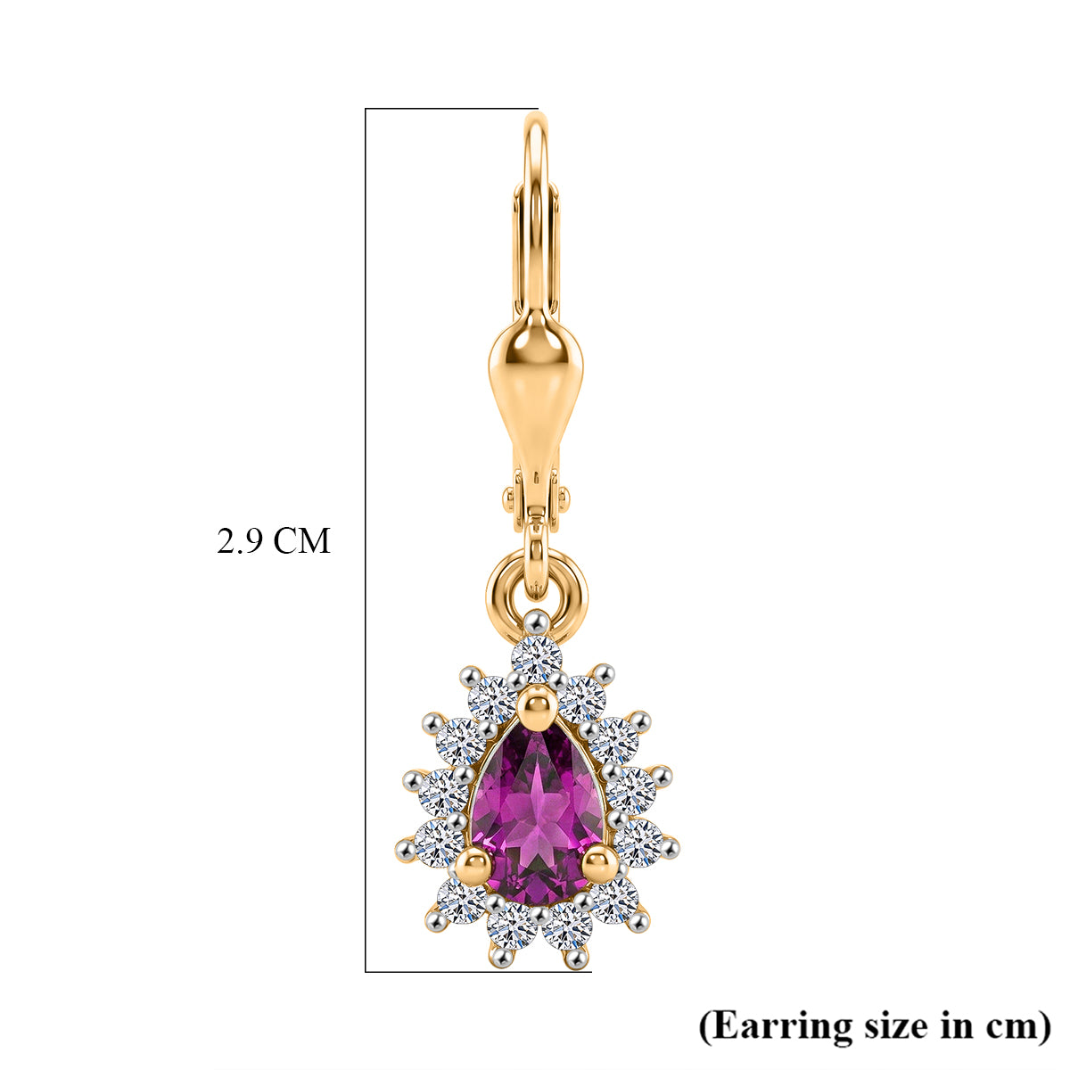 Luxuriant - AAA Purple Garnet &amp; Lab Grown Diamond (SI/G-H) Halo Dangling Earring with Lever Back in 18K Vermeil Yellow Gold Plated Sterling Silver 1.10 Ct. 8553632 6