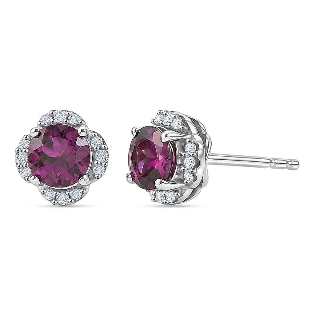 D'Joy - AAA Purple Garnet & White Zircon Halo Stud Push Post Earring in Rhodium Overlay Sterling Silver 1.40 Ct._8553633