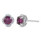 D'Joy - AAA Purple Garnet & White Zircon Halo Stud Push Post Earring in Rhodium Overlay Sterling Silver 1.40 Ct._8553633