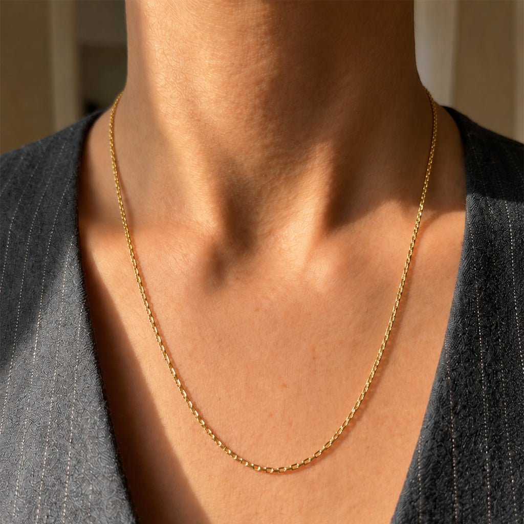 Italian Made- Yellow Gold Plated Sterling Silver Rolo Chain (Size - 30) with Lobster Clasp_8553690_1