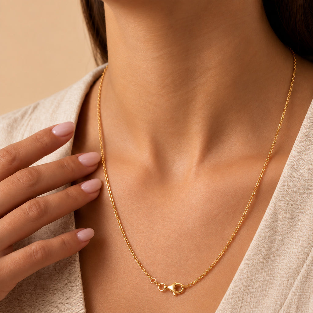 Italian Made- Yellow Gold Plated Sterling Silver Rolo Chain (Size - 30) with Lobster Clasp_8553690_3