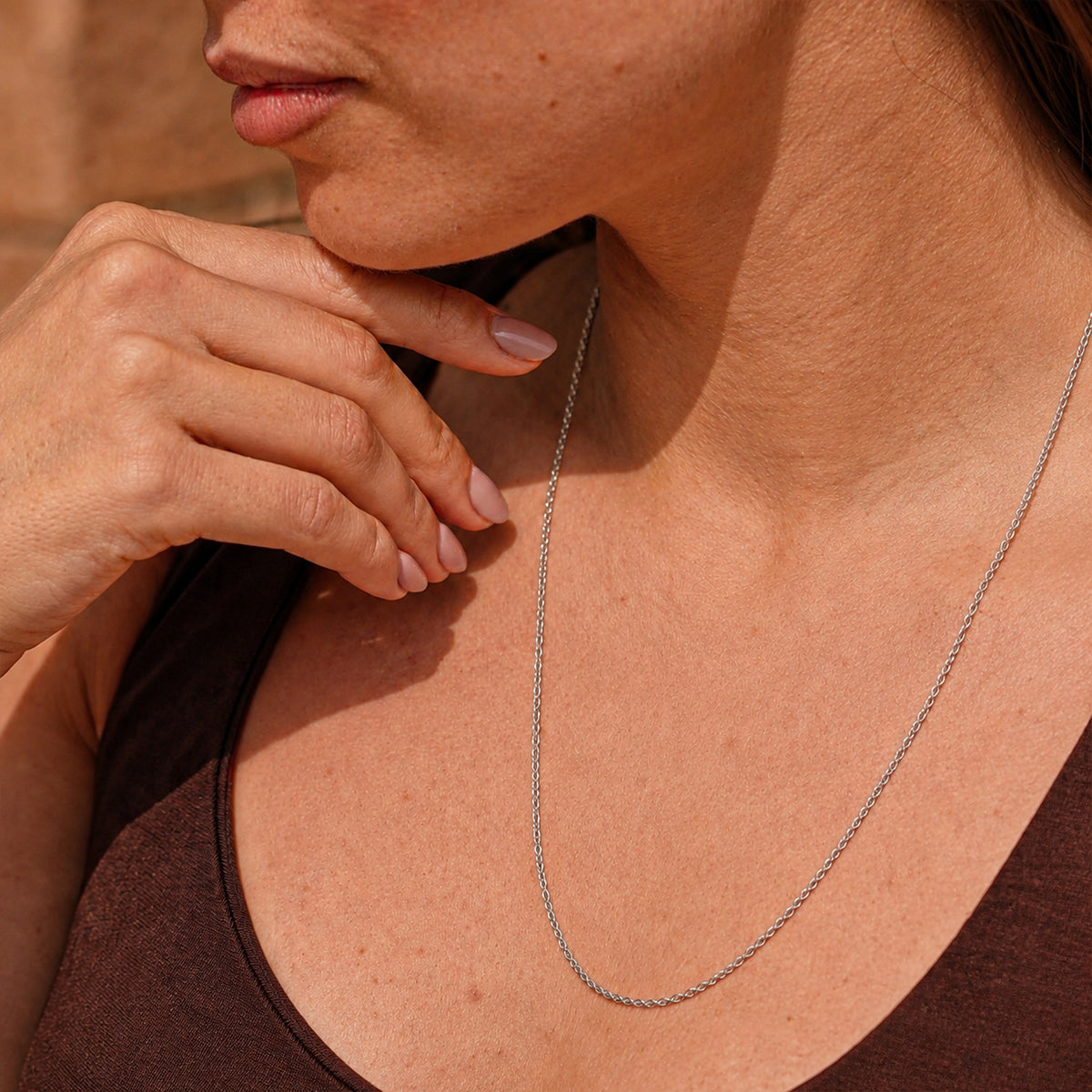 Italian Made - Rhodium Overlay Sterling Silver Rolo Chain (Size - 22) with Lobster Clasp V32558110 1
