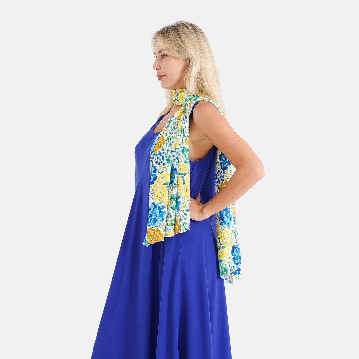La Marey Womens 2-Piece Royal Blue Umbrella Dress with Multicolour Print Scarf (One Size Curve) V32647219 3