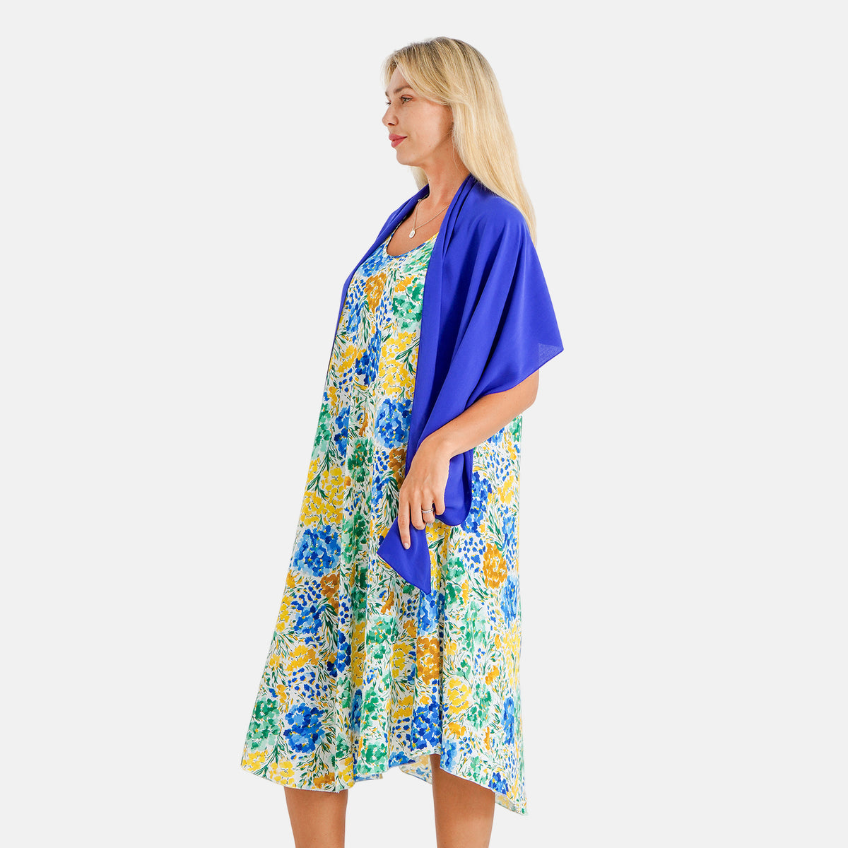 La Marey Womens 2-Piece Multicolour Floral Umbrella Dress with Royal Blue Scarf (One Size) V32647455 3
