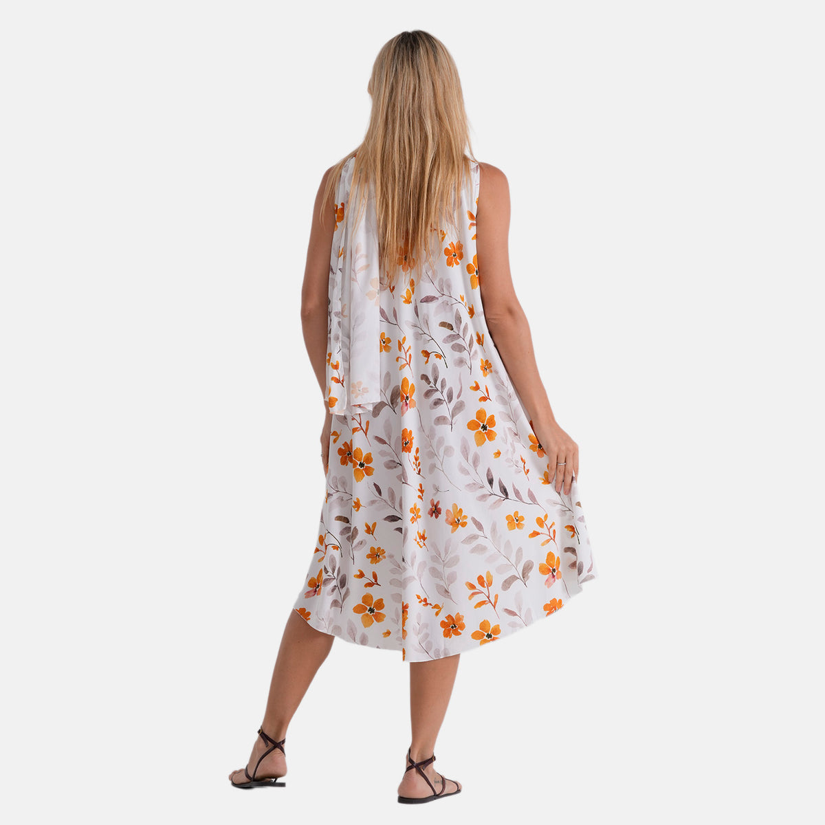 La Marey Womens 2-Piece Multicolour Floral Umbrella Dress with Scarf (One Size Curve) - White V32647207 3
