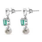 D'Joy - Peacock Triplet Quartz, Fresh Water Pearl & African Amethyst Dangling Earring with Push Post in Platinum Overlay Sterling Silver 6.25 Ct._8555102_3