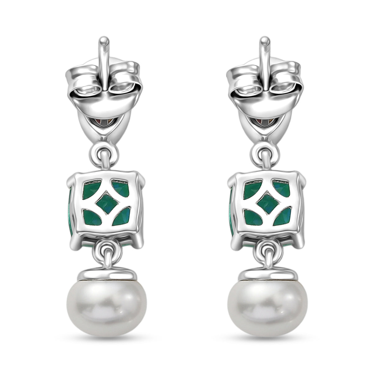 D'Joy - Peacock Triplet Quartz, Fresh Water Pearl &amp; African Amethyst Dangling Earring with Push Post in Platinum Overlay Sterling Silver 6.25 Ct. 8555102 5