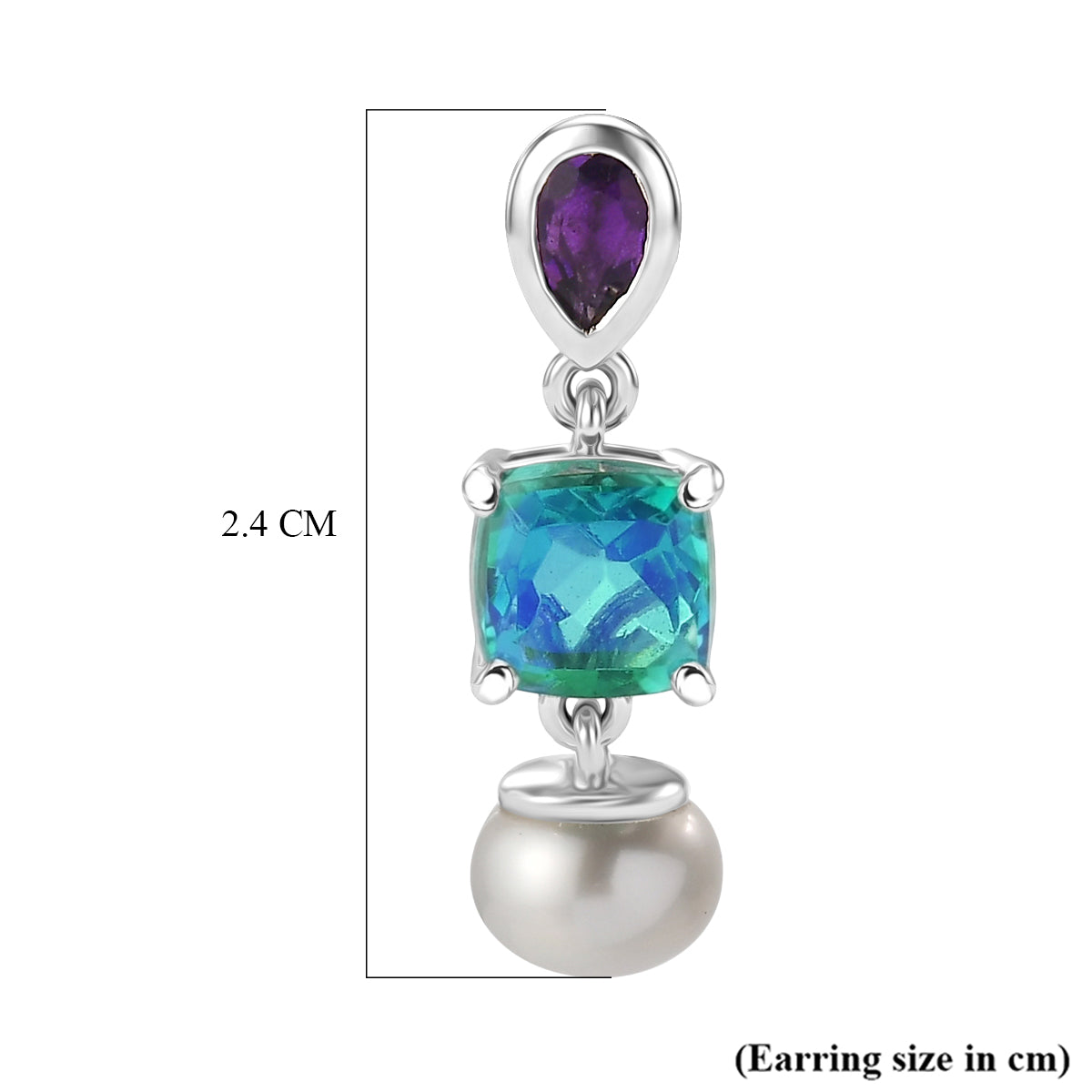 D'Joy - Peacock Triplet Quartz, Fresh Water Pearl &amp; African Amethyst Dangling Earring with Push Post in Platinum Overlay Sterling Silver 6.25 Ct. 8555102 6