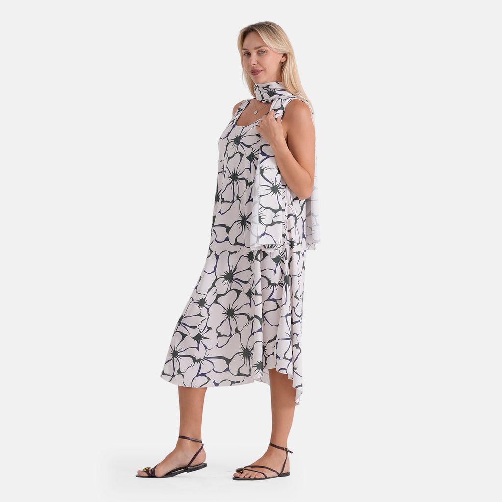 La Marey Summer Escape Printed Umbrella Dress with Scarf (One Size, 8-18) - White_8555117_2