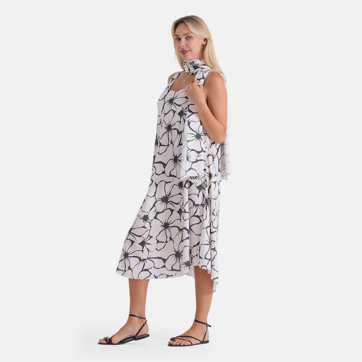 La Marey Summer Escape Printed Umbrella Dress with Scarf (One Size, 8-18) - Black &amp; White V32706053 3