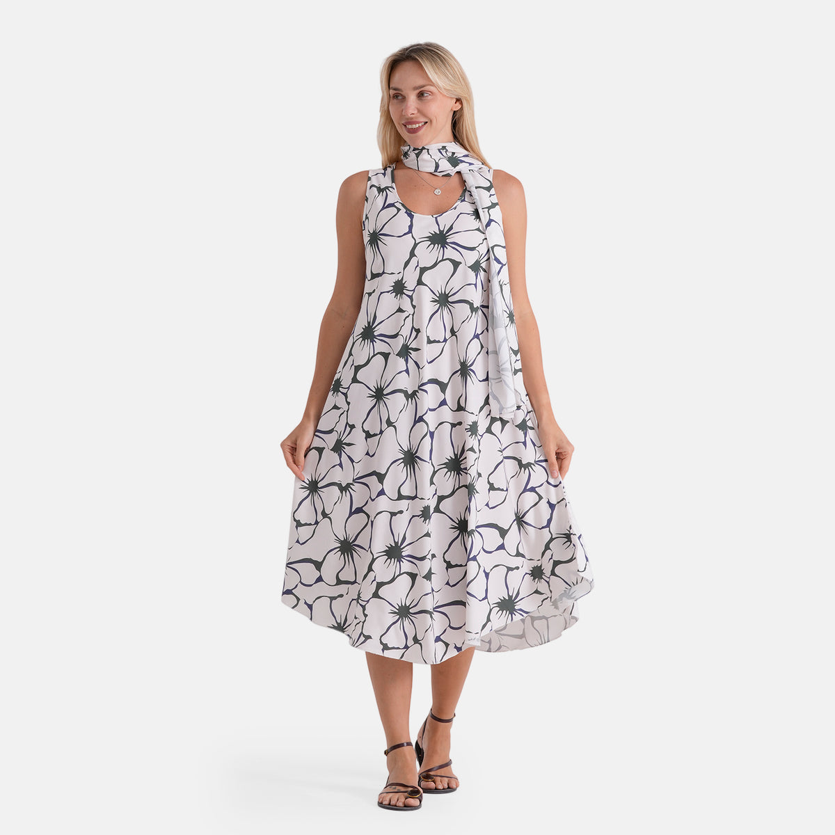 La Marey Summer Escape Printed Umbrella Dress with Scarf (One Size, 8-18) - Black &amp; White V32706053 4
