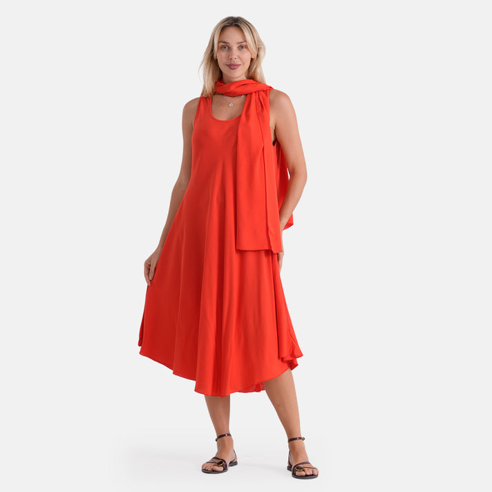 La Marey Summer Escape Umbrella Dress with Scarf (One Size, 8-18) - CORAL 8555119 1