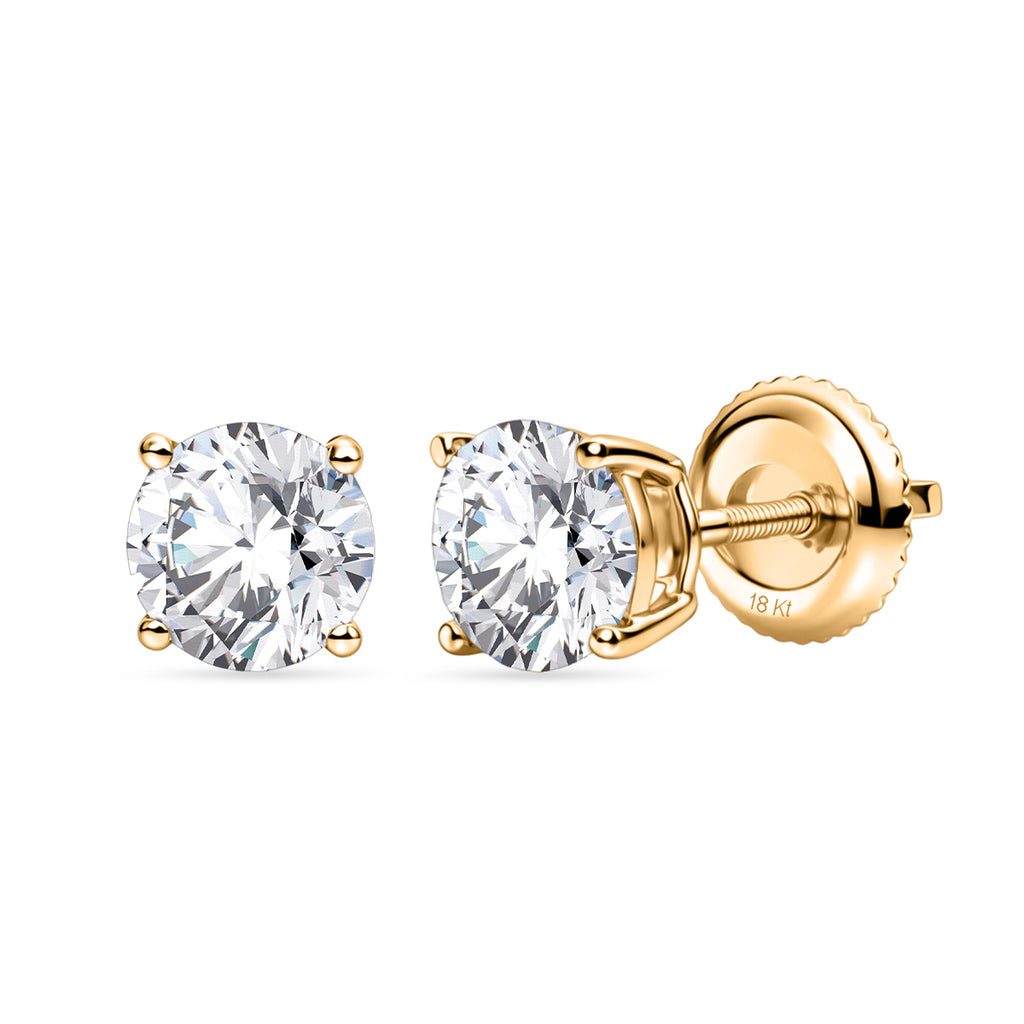 THE PERFECT DIAMOND - 18K Yellow Gold IGI Certified Lab Grown Diamond (D/IF) Solitaire Earring with Screw Back 2.07 Ct._8555137