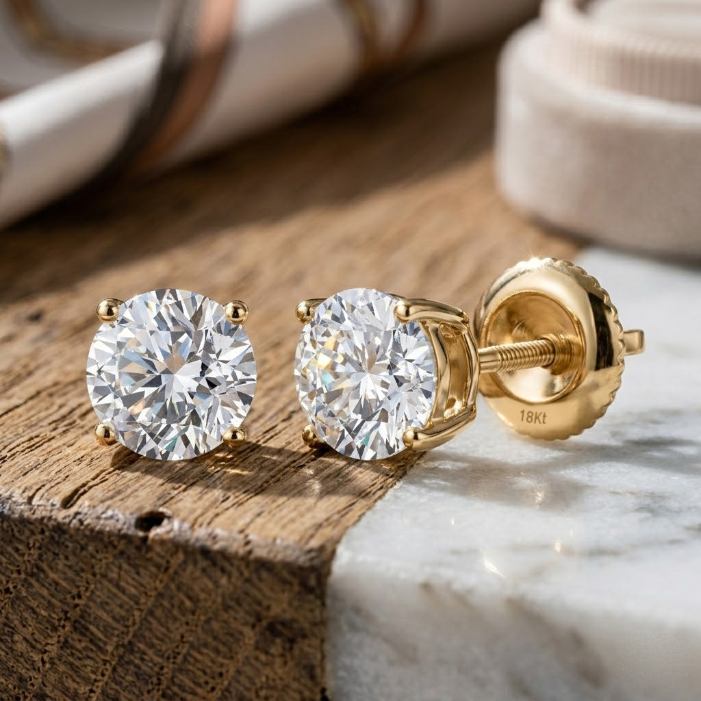 LUXURIANT 2 Ct. Lab Grown Diamond (D, IF) Solitaire Stud Earring with Screw Back in 18K Yellow Gold, IGI Certified 8555137 3