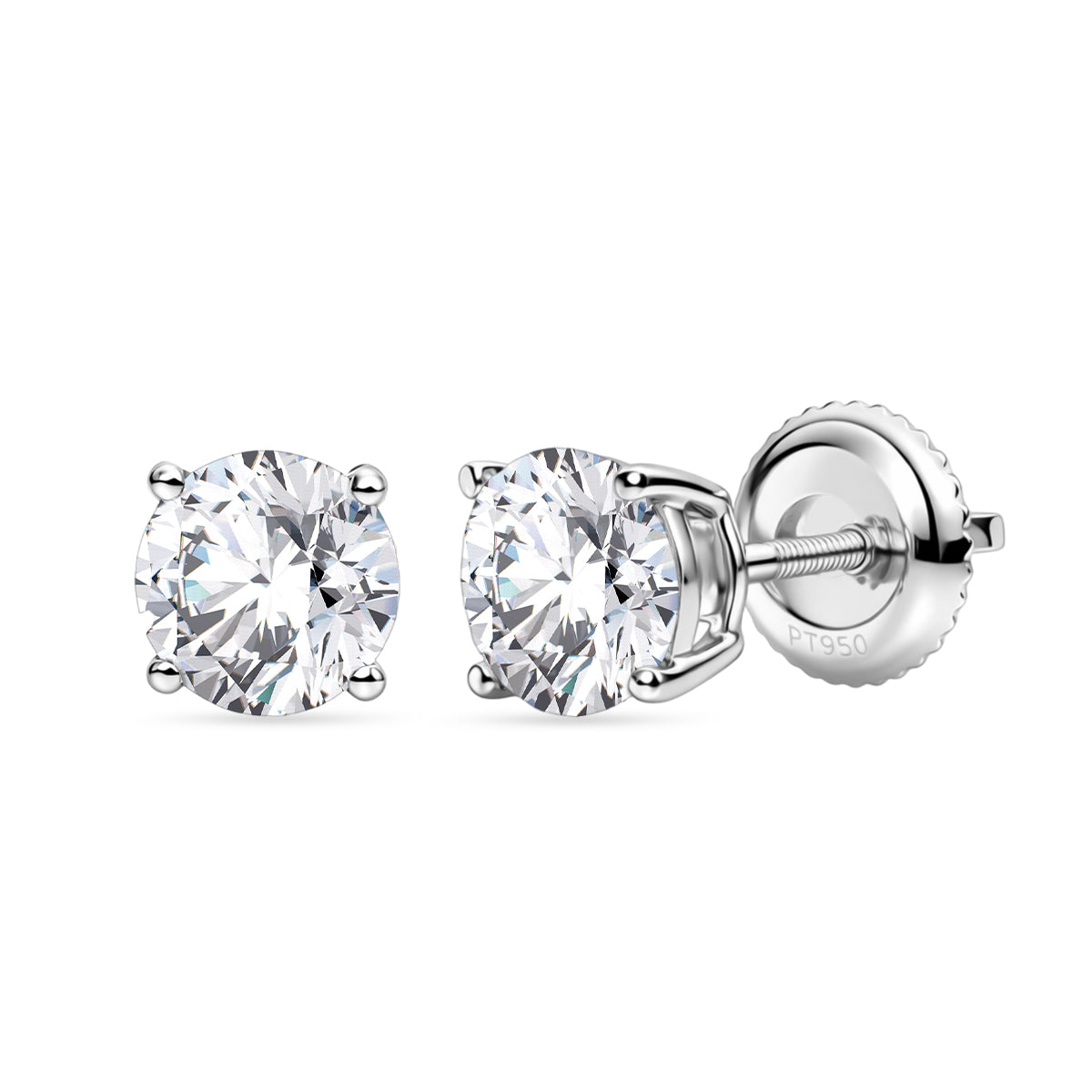 LUXURIANT 2 Ct. Lab Grown Diamond (D, IF) Solitaire Stud Earring with Screw Back in 950 Platinum, IGI Certified 8555138 0