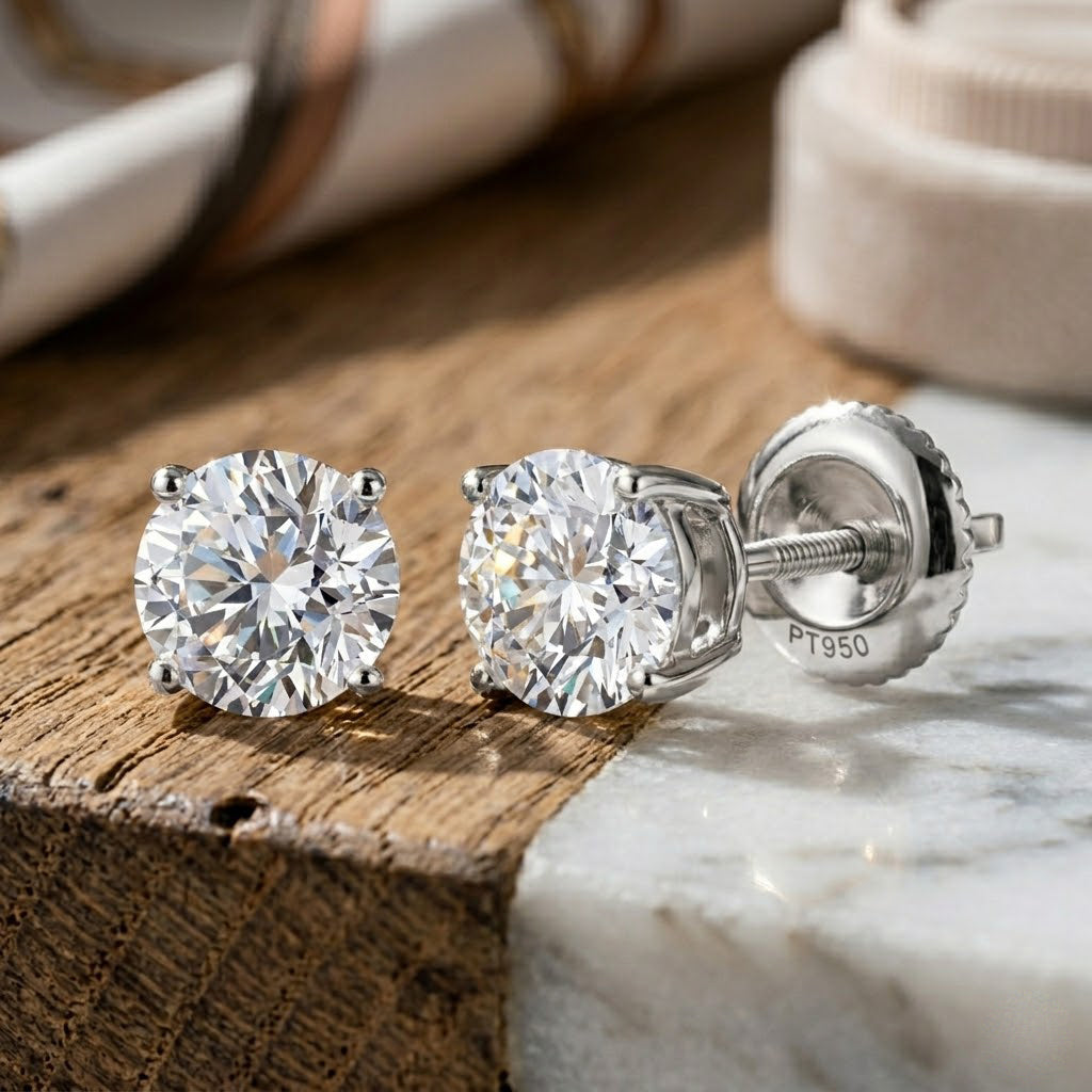 THE PERFECT DIAMOND - 950 Platinum IGI Certified Lab Grown Diamond (D/IF) Solitaire Earring with Screw Back 2.07 Ct_8555138_2