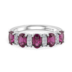 Luxuriant - Natural Radiant Ember Garnet & Lab Grown Diamond (SI/G-H) 5 Stone Ring in Rhodium Overlay Sterling Silver 1.54 Ct._8555179