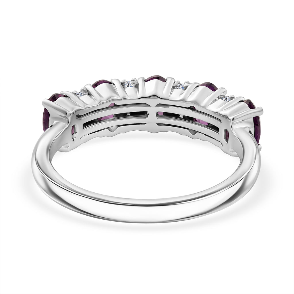 Luxuriant - Natural Radiant Ember Garnet & Lab Grown Diamond (SI/G-H) 5 Stone Ring in Rhodium Overlay Sterling Silver 1.54 Ct._8555179_4