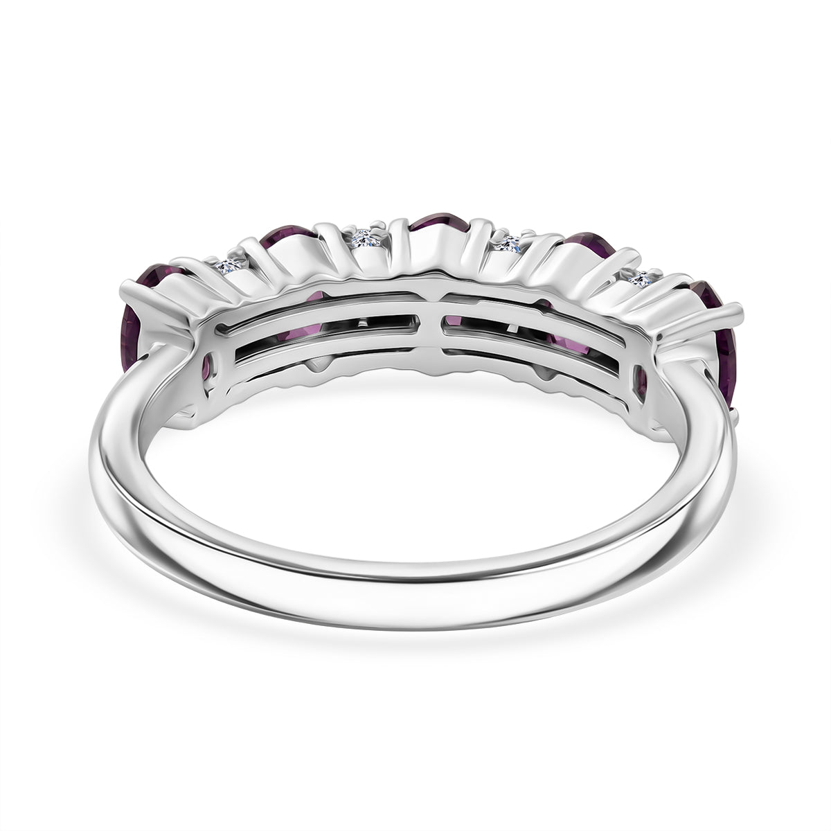 Luxuriant - Natural Radiant Ember Garnet &amp; Lab Grown Diamond (SI/G-H) 5 Stone Ring in Rhodium Overlay Sterling Silver 1.54 Ct. V32525557 5