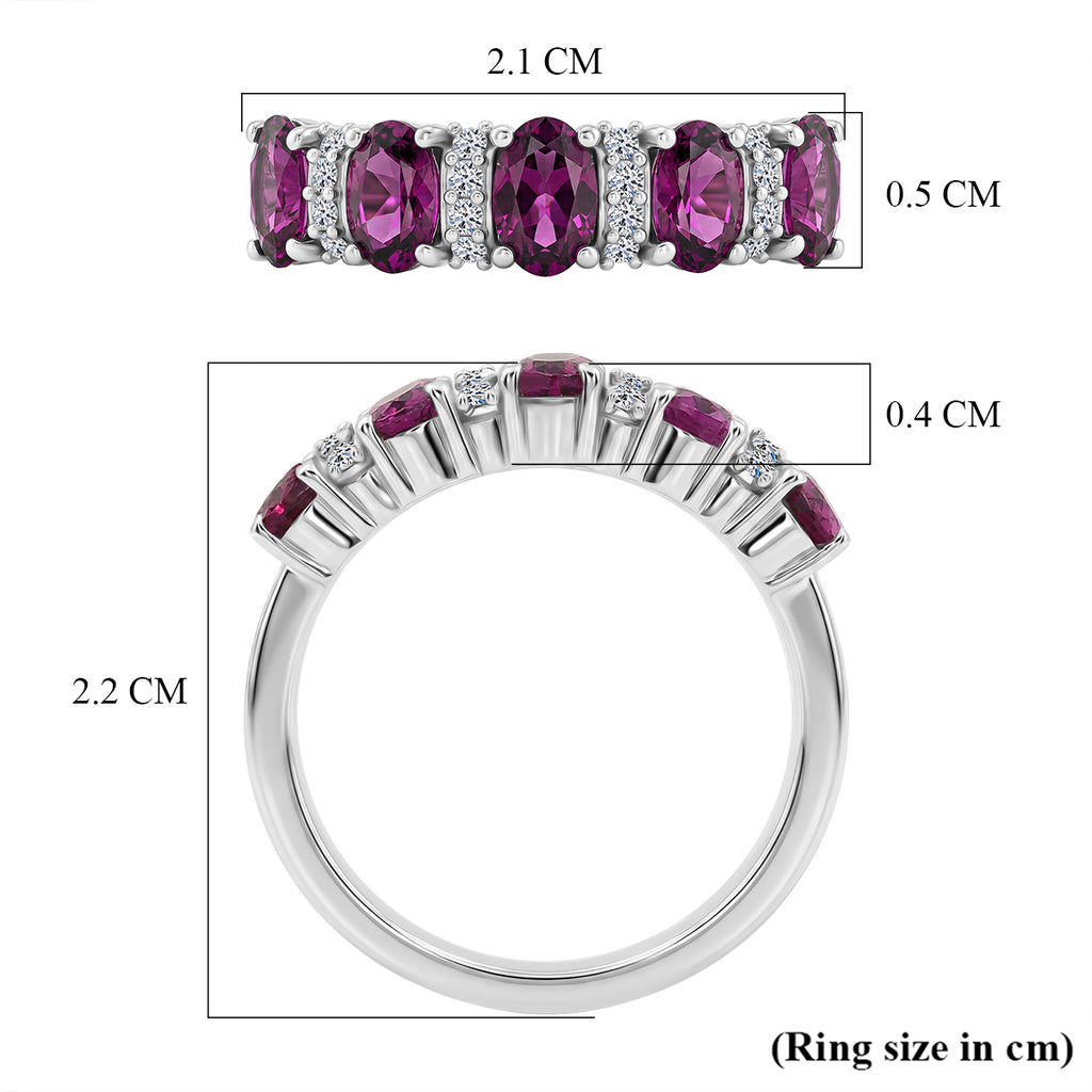Luxuriant - Natural Radiant Ember Garnet & Lab Grown Diamond (SI/G-H) 5 Stone Ring in Rhodium Overlay Sterling Silver 1.54 Ct._8555179_5