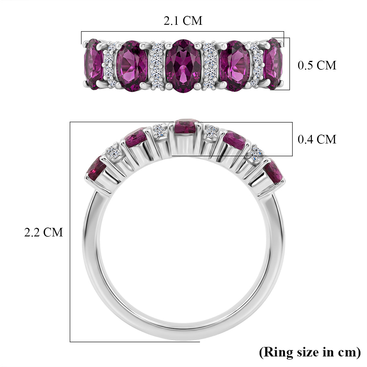 Luxuriant - Natural Radiant Ember Garnet &amp; Lab Grown Diamond (SI/G-H) 5 Stone Ring in Rhodium Overlay Sterling Silver 1.54 Ct. V32525557 6