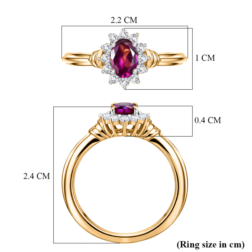 D'Joy - Natural Radiant Ember Garnet & White Zircon Halo Ring in Yellow Gold Plated Sterling Silver_8555231_5