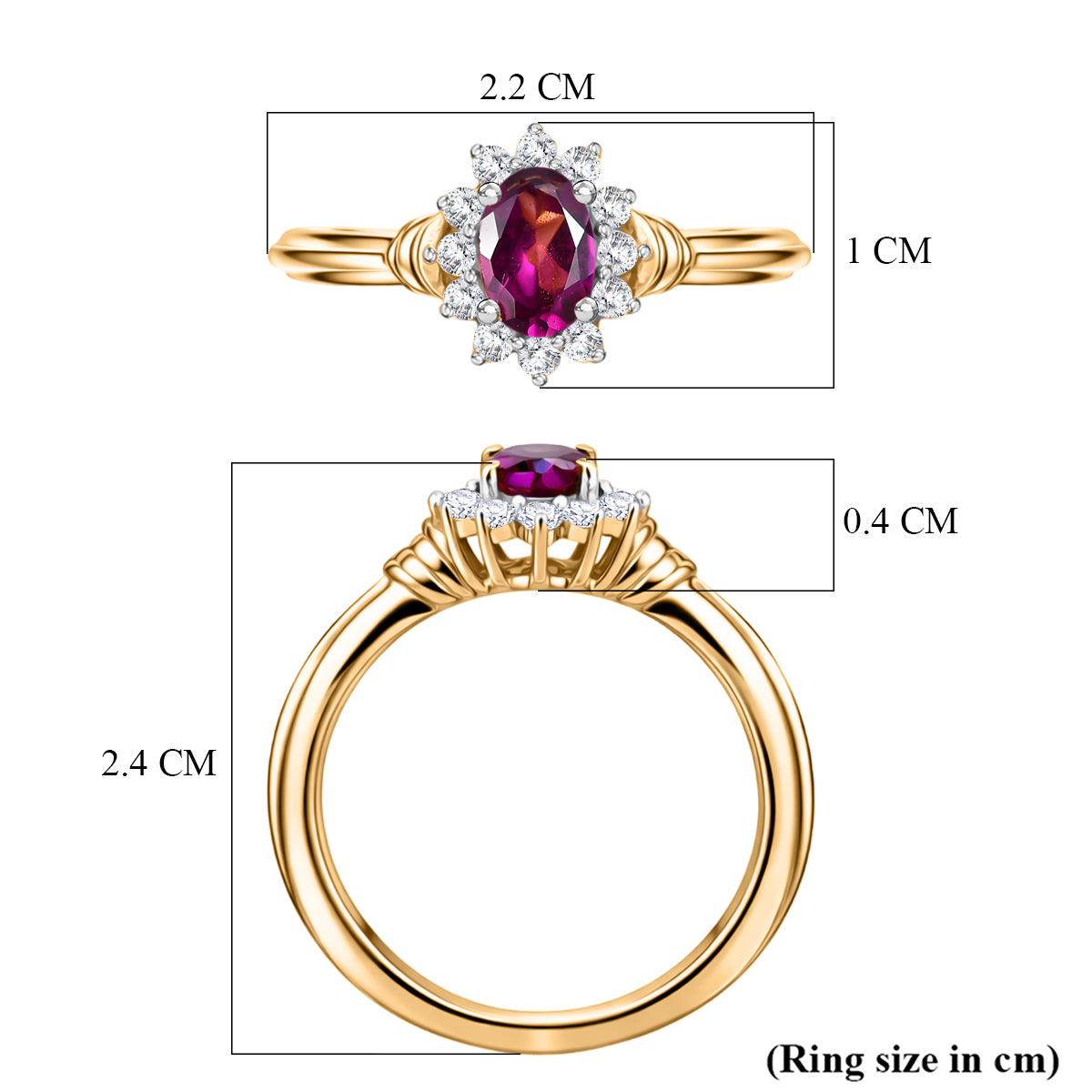 D'Joy - Natural Radiant Ember Garnet &amp; White Zircon Halo Ring in Yellow Gold Plated Sterling Silver V32513888 6