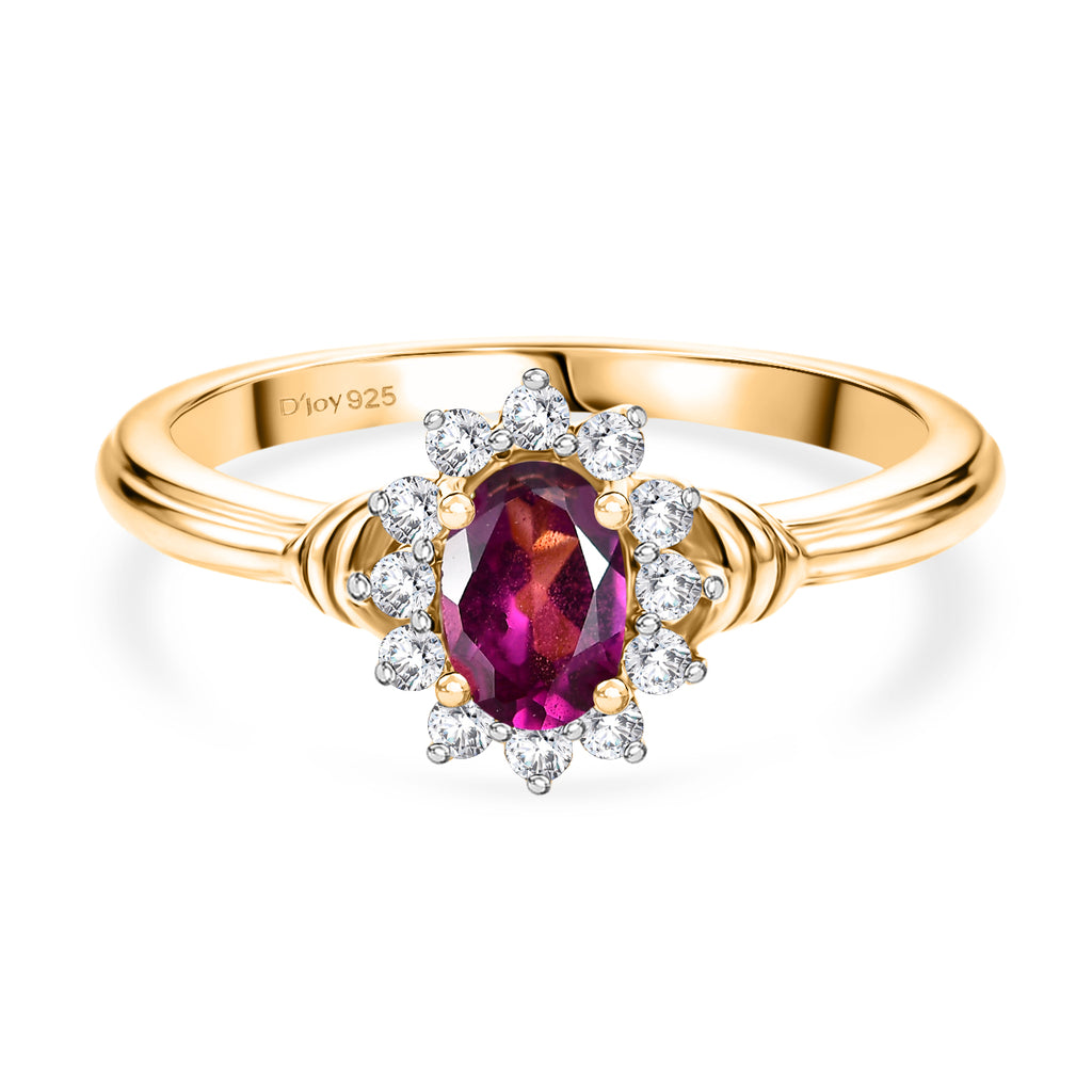 D'Joy - Natural Radiant Ember Garnet & White Zircon Halo Ring in Yellow Gold Plated Sterling Silver_8555236