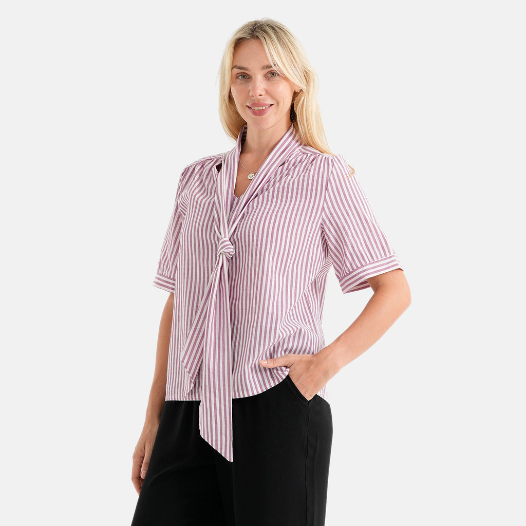 La Marey Grace Cotton Blend Bow Blouse (Size - XL, 20-22) - Purple_8555281_3