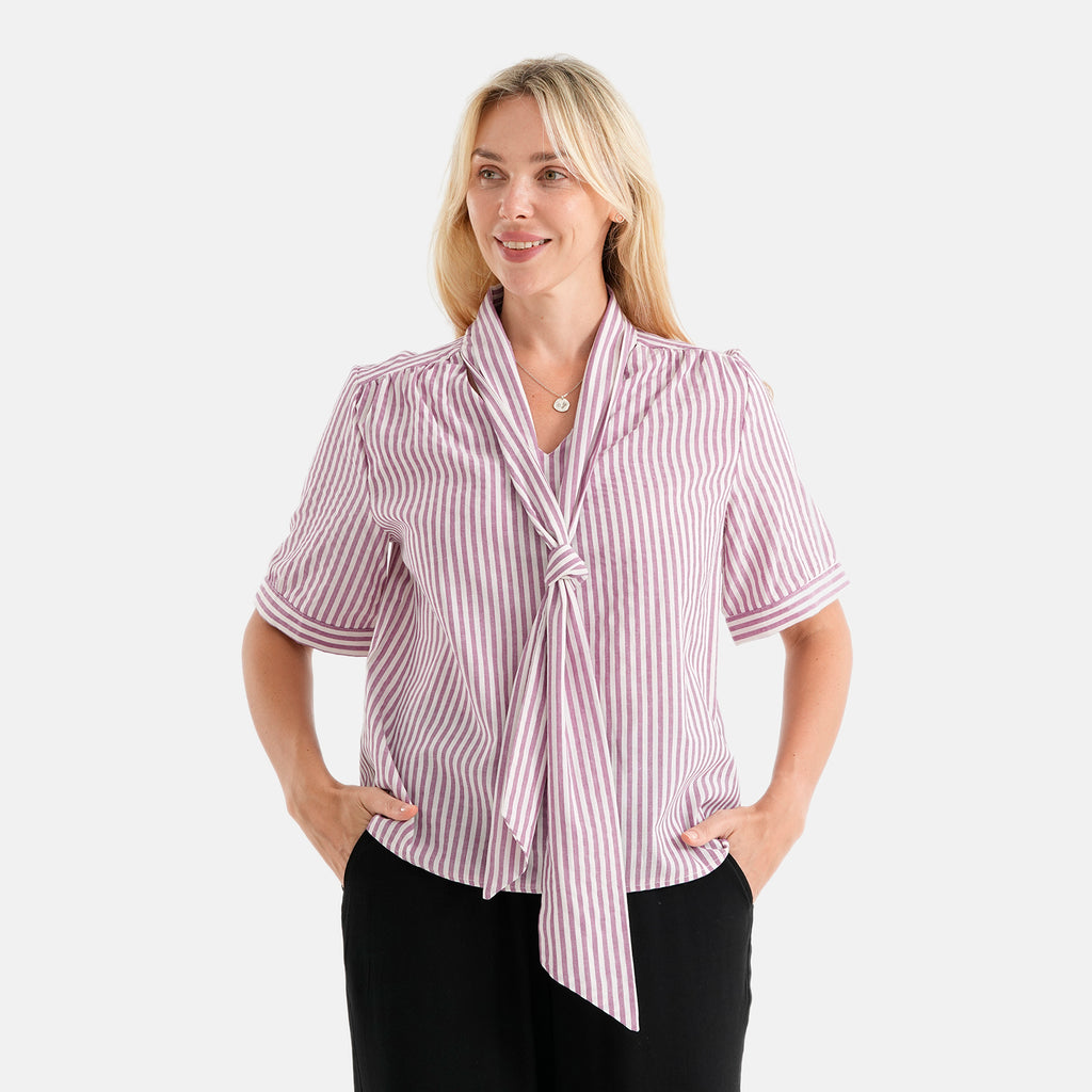 La Marey Grace Cotton Blend Bow Blouse (Size - XL, 20-22) - Purple_8555281_4