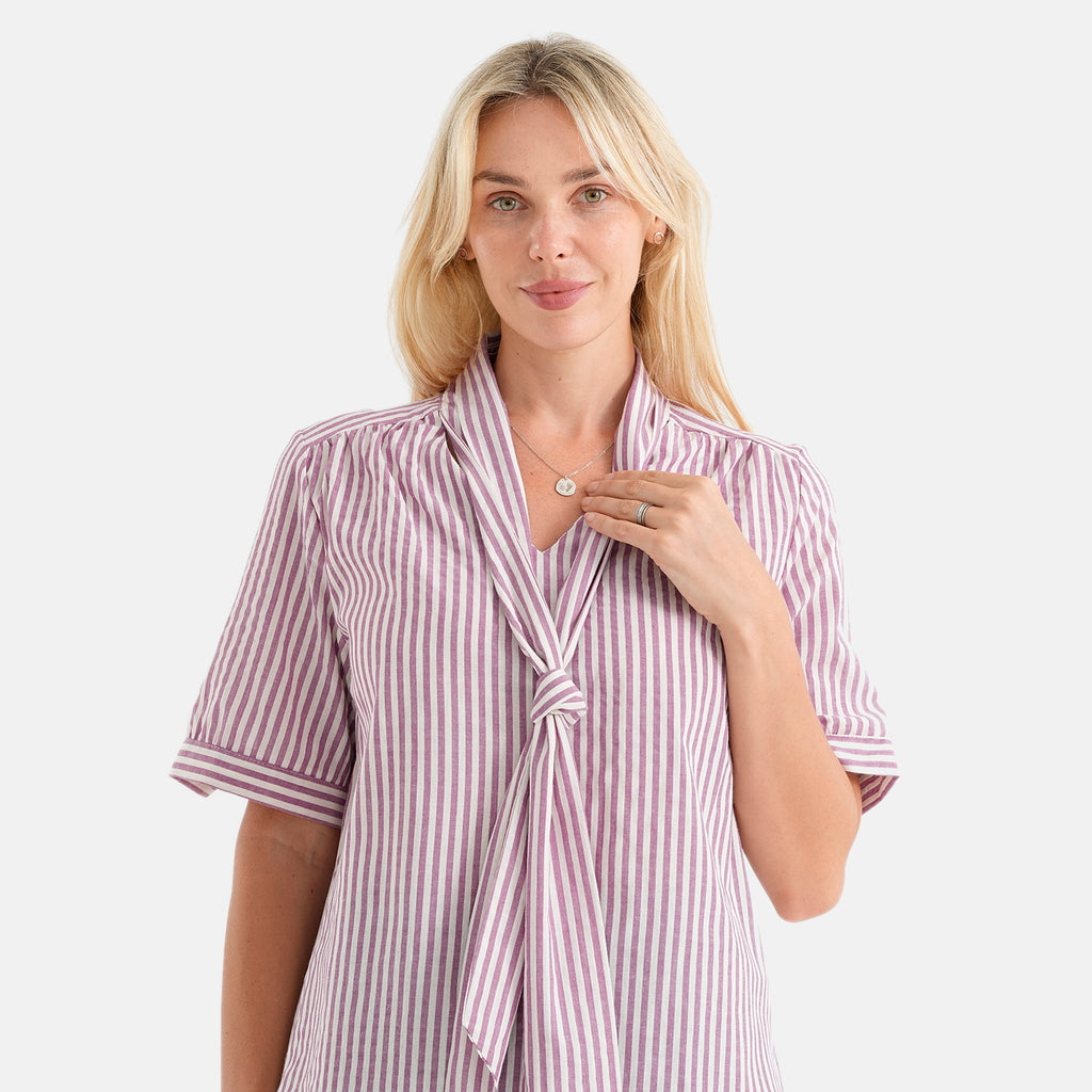 La Marey Grace Cotton Blend Bow Blouse (Size - XL, 20-22) - Purple_8555281_5