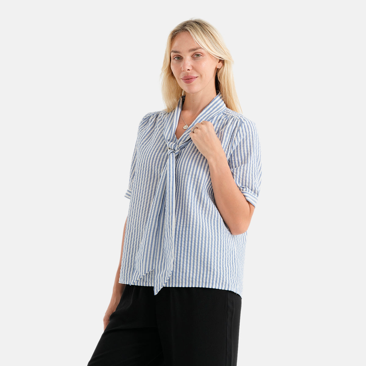 La Marey Grace Cotton Blend Bow Blouse (Size L, 16-18) - Blue V32699102 3