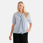 La Marey Grace Cotton Blend Bow Blouse (Size - L, 16-18) - Blue_8555283_4