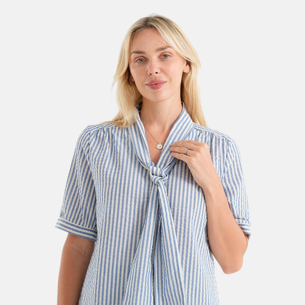 La Marey Grace Cotton Blend Bow Blouse (Size - L, 16-18) - Blue_8555283_5