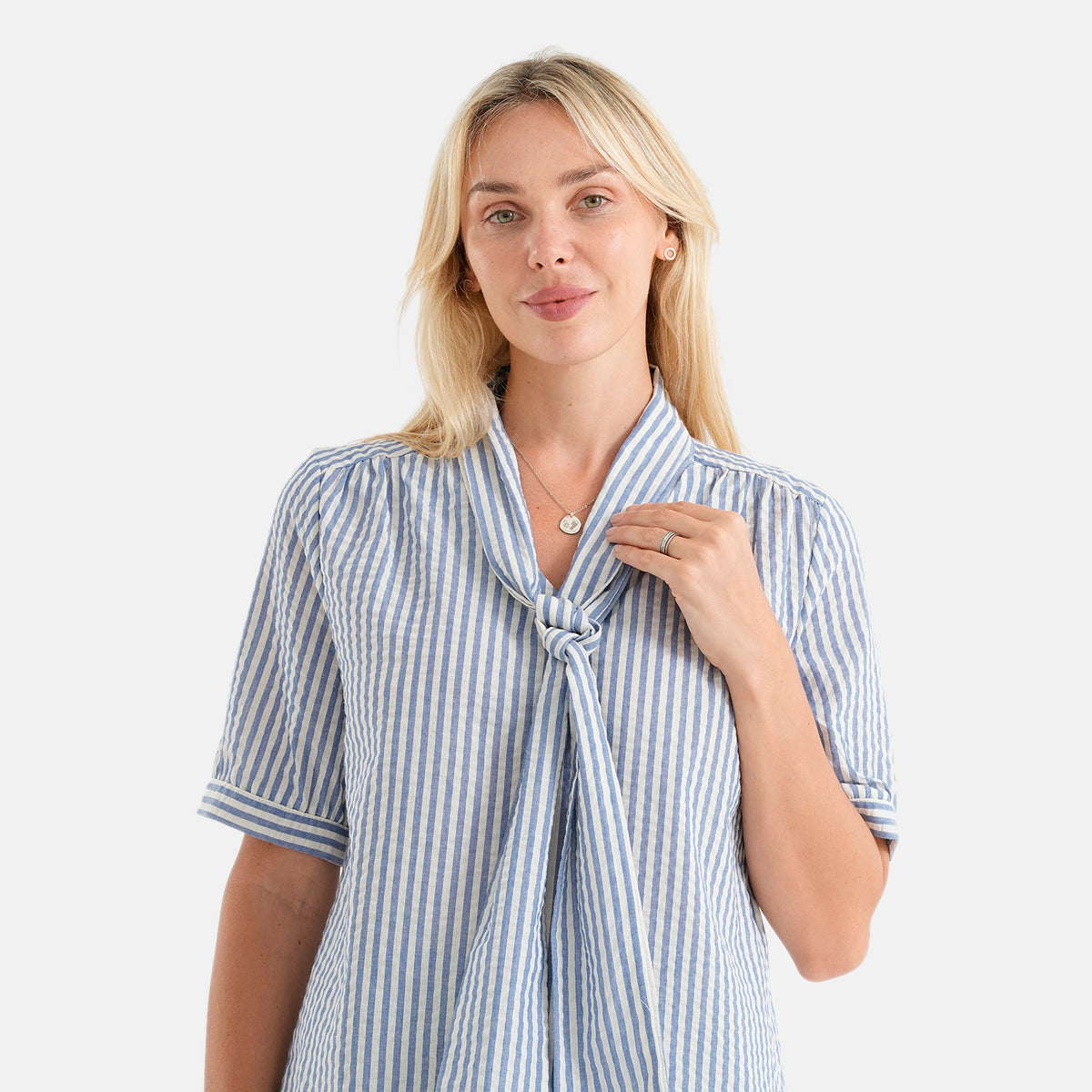 La Marey Grace Cotton Blend Bow Blouse (Size L, 16-18) - Blue V32699102 5