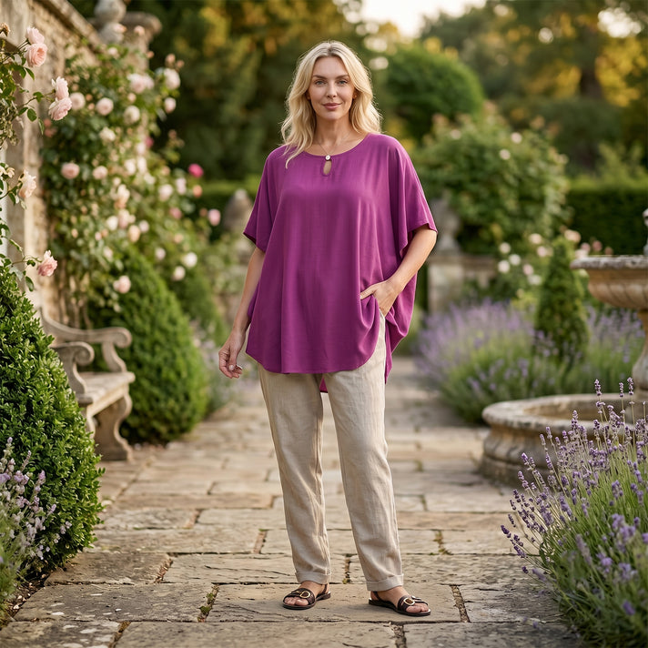 La Marey Round Neck Keyhole Top (One Size) - Purple 8555290 2