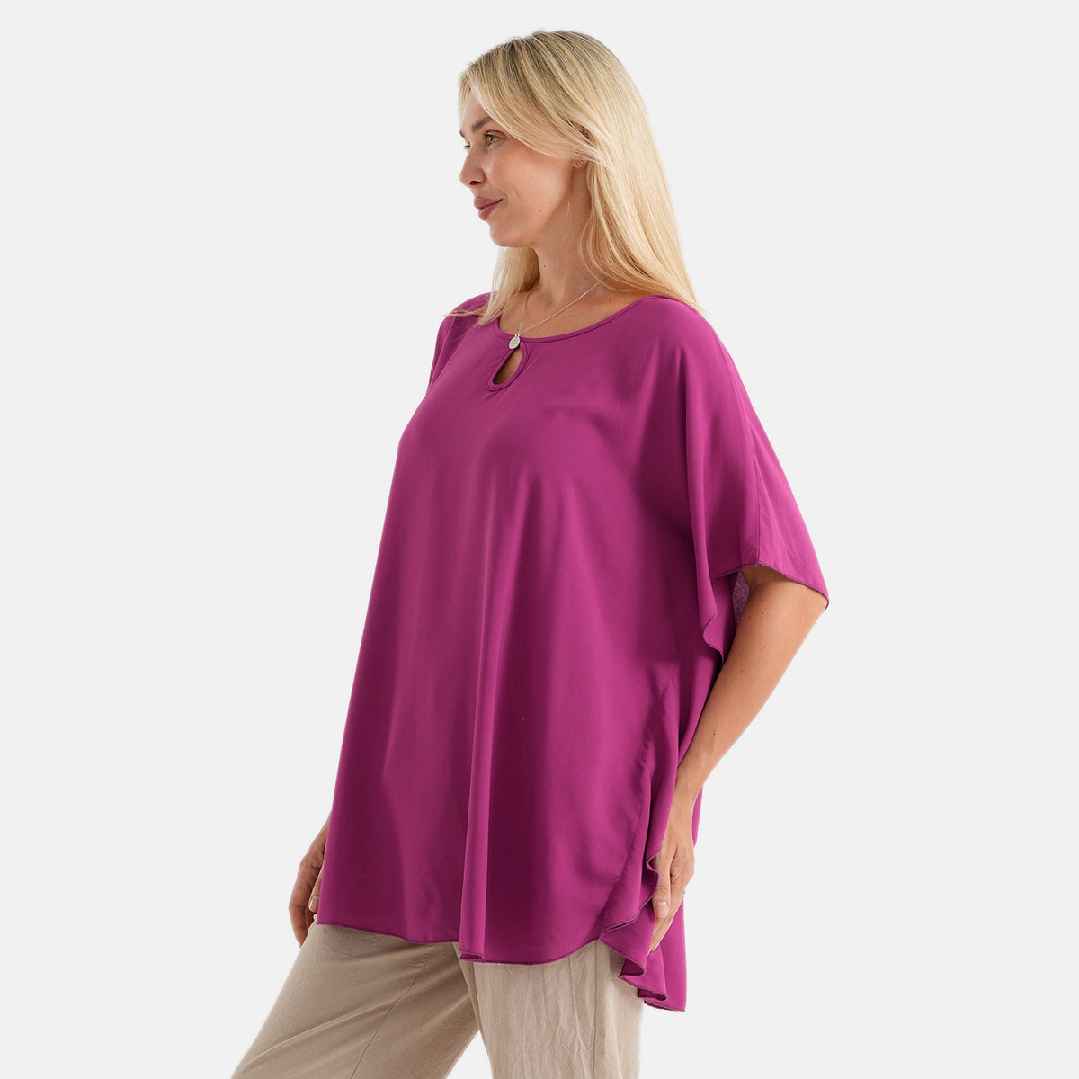 La Marey Round Neck Keyhole Top (One Size) - Purple V32701496 4