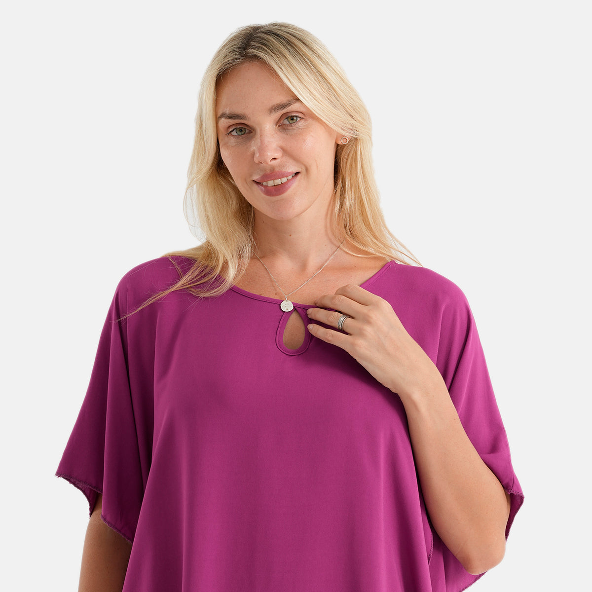 La Marey Round Neck Keyhole Top (One Size) - Purple V32701496 5
