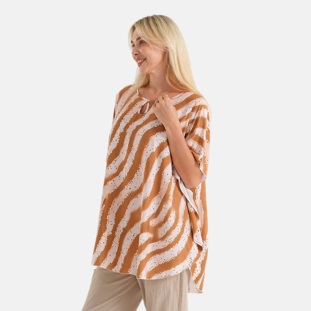 La Marey Round Neck Top (One Size) - Brown &amp; Light Pink V32652778 4