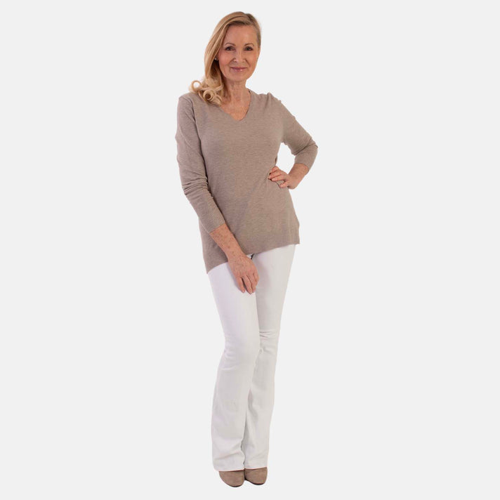Pure And Natural Super Soft V-Neck Jumper (Size 16) - Oatmeal 8555483 1
