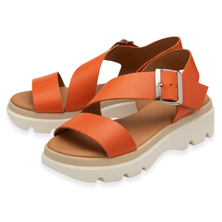 Lotus Luana Open Toe Sandal With Adjustable Buckle Strap &amp; Chunky Platform Cleated Sole (Size 4) - Orange 8555679 2