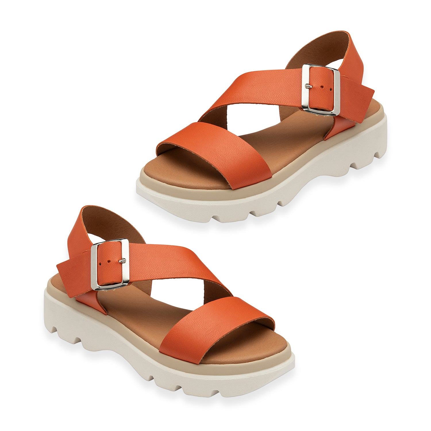 Lotus Luana Open Toe Sandal With Adjustable Buckle Strap &amp; Chunky Platform Cleated Sole (Size 5) - Orange V32525772 0