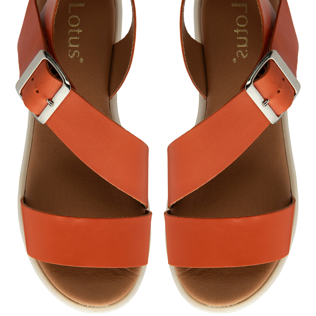 Lotus Luana Open Toe Sandal With Adjustable Buckle Strap & Chunky Platform Cleated Sole (Size 5) - Orange_8555680_3