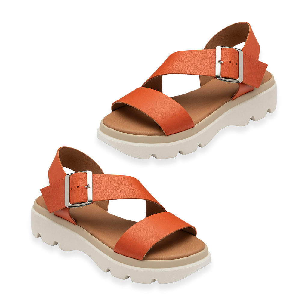 Lotus Luana Open Toe Sandal With Adjustable Buckle Strap & Chunky Platform Cleated Sole (Size 6) - Orange_8555681