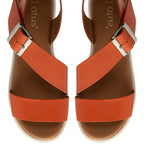 Lotus Luana Open Toe Sandal With Adjustable Buckle Strap & Chunky Platform Cleated Sole (Size 6) - Orange_8555681_3
